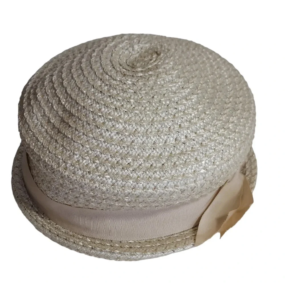 Vintage‎ Beige Straw Hat with Ribbon trim around the Brim Union Made